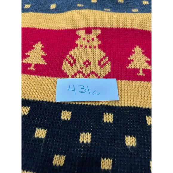 Vintage Holiday Sweater Yellow Red Crewneck Pullover Stripes Cozy Christmas - Picture 7 of 8